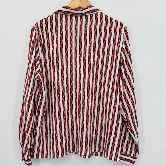 Vintage Stephanie K Koret Gold Chain Red White Striped Button Down Blouse Medium - Picture 3 of 8